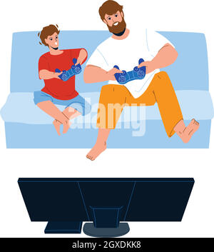 Vater Und Sohn Spielen Videospiele Zusammen Vector Stock Vektor