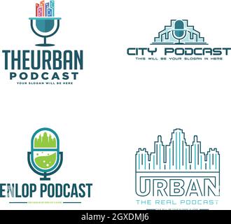 Podcast Gebäude Immobilien Logo Design Stock Vektor