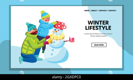 Winter Lifestyle Und Lustige Zeit Der Familie Vektor Stock Vektor