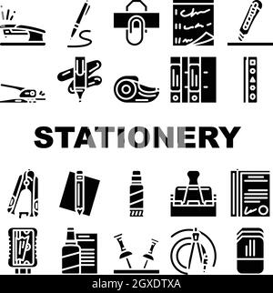 Briefpapier Equipment Collection Icons Set Vektor Stock Vektor