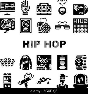 Hip Hop Und Rap Music Collection Icons Set Vektor Stock Vektor
