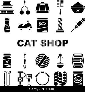 Cat Market Accessory Collection Icons Set Vector Stock Vektor