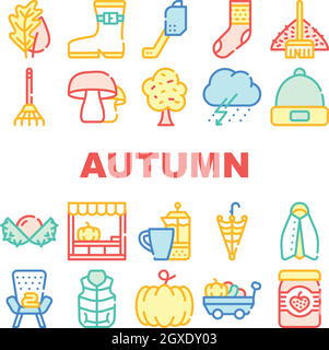 Herbst Saison Objekte Kollektion Icons Set Vektor Stock Vektor