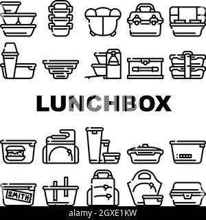 Lunchbox Geschirr Kollektion Icons Set Vektor Illustration Stock Vektor