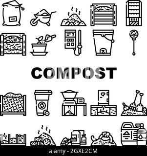 Kompost Production Collection Icons Set Vector Stock Vektor