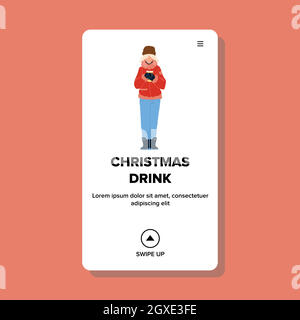 Weihnachtsgetränk Genießen Frau Auf Street Vector Stock Vektor