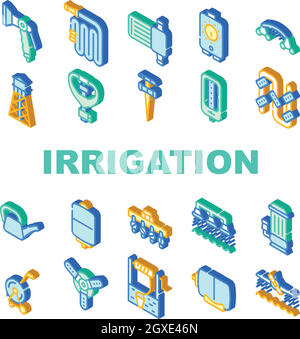 Symbole für die Sammlung von Bewässerungssystemen setzen isolierte Illustration Stock Vektor