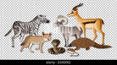 Gruppe von wilden afrikanischen Tieren auf transparentem Hintergrund Stock Vektor