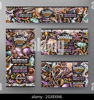 Cartoon-Vektor Doodle Set von Friseursalon Corporate Identity Vorlage Stock Vektor