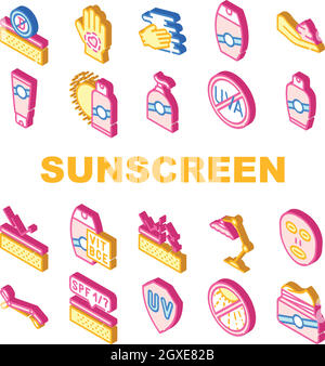 Symbole für Sonnenschutzmittel-Kollektion, isolierte Illustration Stock Vektor