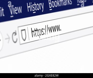 Nahaufnahme des Computerbildschirms mit http://-Adressleiste und Webbrowser Stockfoto