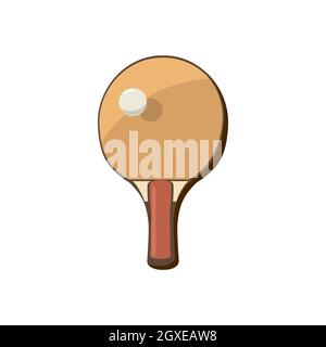 Schläger zum Spielen von Tischtennis-Ikone im Cartoon-Stil auf weißem Hintergrund Stockfoto