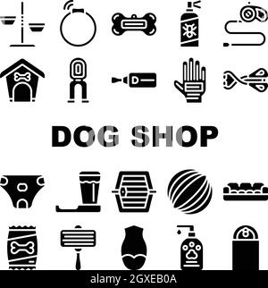 Hund Shop Accessoires Kollektion Icons Set Vektor Stock Vektor