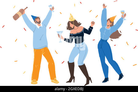 Menschen feiern Geburtstag oder Weihnachten flach Vektor Stock Vektor