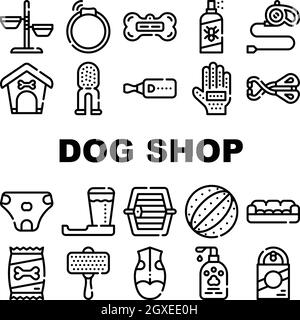 Hund Shop Accessoires Kollektion Icons Set Vektor Stock Vektor