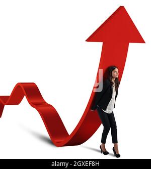 Geschäftsfrau hilft den Münzen, Statistiken zu erheben Stockfoto