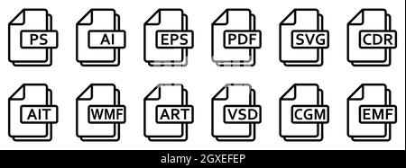 Vektordateiformate. Verschiedene Vektorformate. Satz linearer Symbole. Vektorgrafik. Stock Vektor