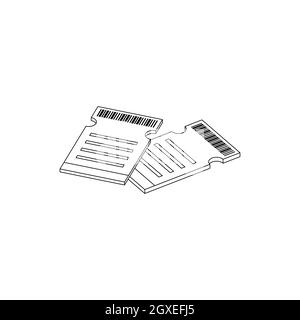 Symbol für zwei Kinokarten im isometrischen 3d-Stil auf weißem Hintergrund Stockfoto