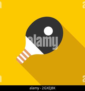 Schläger zum Spielen von Tischtennis-Ikone in flachem Stil auf gelbem Hintergrund Stockfoto