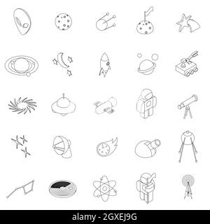 Raumsymbole im isometrischen 3d-Stil, isoliert auf weißem Hintergrund Stockfoto
