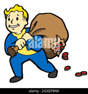 Vault Boy Abbildung Charakter glücklich Kopf fallout Stockfoto