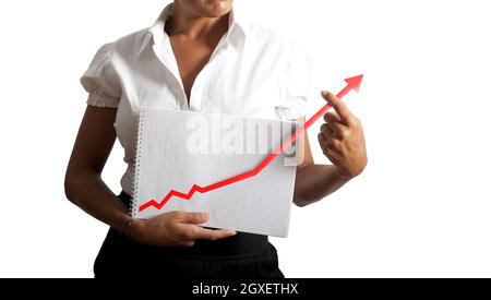 Geschäftsfrau hilft Statistik Trend zu Wachstum Stockfoto