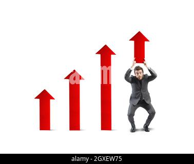 Konzept der Bestimmung mit Geschäftsmann, der Statistik hilft Stockfoto