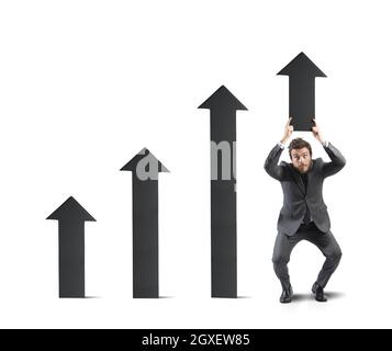 Konzept der Bestimmung mit Geschäftsmann, der Statistik hilft Stockfoto