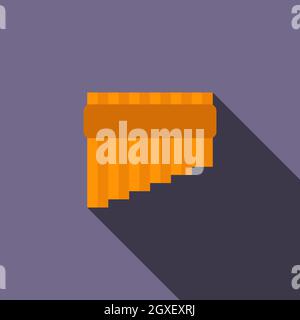 Panflöte-Ikone in flachem Stil auf violettem Hintergrund Stockfoto