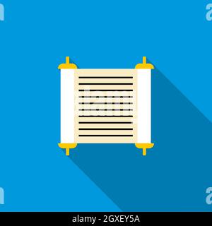 Torah-Scroll-Symbol in flachem Stil auf blauem Hintergrund Stockfoto