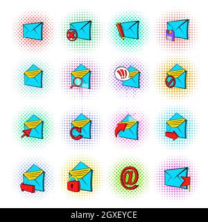 Mail-Symbole im Pop-Art-Stil für jedes Design Stockfoto