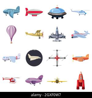 Aviation Symbole im Comic-stil auf weißem Hintergrund einstellen Stockfoto