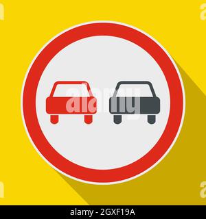 Kein überholend Straßenverkehrssymbol in flachem Stil auf gelbem Hintergrund Stockfoto