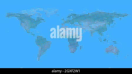 Vereinfachte farbige topografische Halbton-Weltkarte, Vektordarstellung Stock Vektor