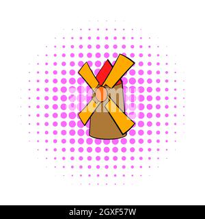 Windmühle-Symbol im Comic-Stil auf einem weißen Hintergrund Stockfoto