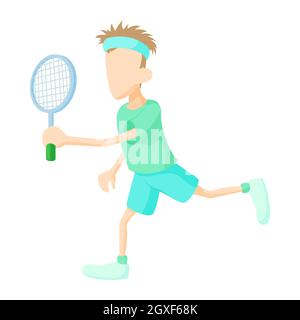 Tennisspieler in grünem Hemd Ikone im Cartoon-Stil auf weißem Hintergrund Stockfoto