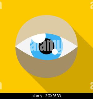 Blaues Augensymbol in flachem Stil auf gelbem Hintergrund Stockfoto