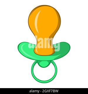 Grünes Baby-Schnullersymbol im Cartoon-Stil auf weißem Hintergrund Stockfoto