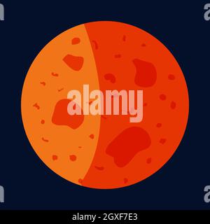 Planet Mars-Symbol im Cartoon-Stil isoliert auf dunklem Hintergrund Stockfoto