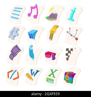 Dateityp Symbole im Cartoon-Stil, isoliert auf weißem Hintergrund Stockfoto