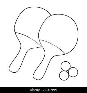 Schläger und Ball zum Spielen von Tischtennis-Symbol in Umriss-Stil auf weißem Hintergrund Stockfoto