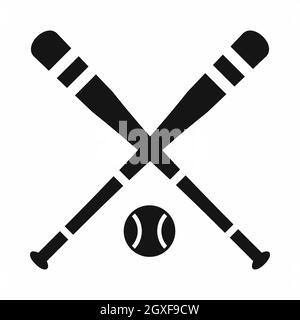 Baseball Schläger und Ball Symbol in einem einfachen Stil auf weißem Hintergrund Stockfoto