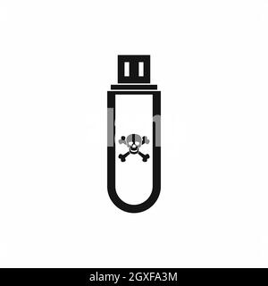 Infizierte USB-Flash-Laufwerk Symbol in einfachen Stil isoliert auf weißem Hintergrund Stockfoto