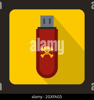 Symbol für infiziertes USB-Flash-Laufwerk in flacher Ausführung auf gelbem Hintergrund Stockfoto