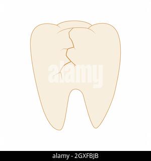 Cracked Zahn-Symbol in Cartoon-Stil auf weißem Hintergrund Stockfoto