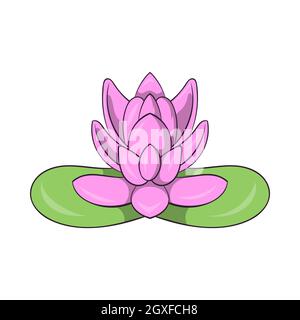 Rosa Lotusblumen-Ikone im Cartoon-Stil auf weißem Hintergrund Stockfoto