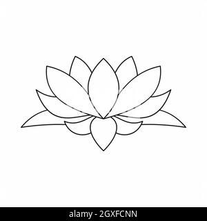 Lotus Blume Symbol in Umriss-Stil isoliert auf weißem Hintergrund Stockfoto