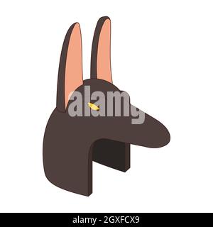 Anubis-Kopf-Ikone im Cartoon-Stil auf weißem Hintergrund Stockfoto