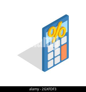 Taschenrechner-Symbol im isometrischen 3d-Stil isoliert auf weißem Hintergrund. Symbol für Geld und Berechnungen Stockfoto