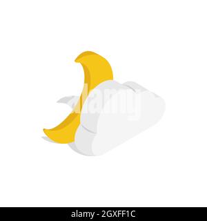 Mond- und Wolkensymbol im isometrischen 3d-Stil auf weißem Hintergrund Stockfoto